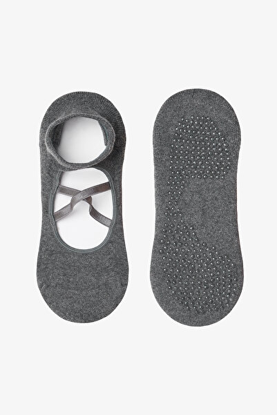 Penti Antrasit Kaydırmaz Taban Çapraz Bantlı Havlu Taban Babet Çorap