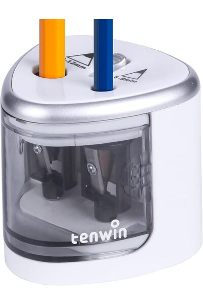 Choice مبراة أقلام كهربائية أوتوماتيكية جديدة ذات فتحتين من Tenwin باللون الأ...