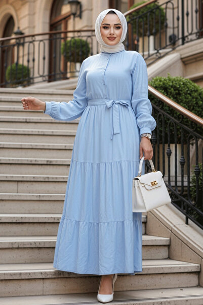 N.S NEVA STYLE فستان حجاب أزرق فاتح مطوي للأطفال 22042BM