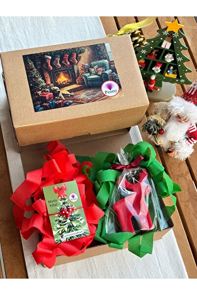 PEONY peonyofficiall Yılbaşı Kutusu Yeni Yıl Kırmızı Geyik Mum Ve Yılbaşı Cam...