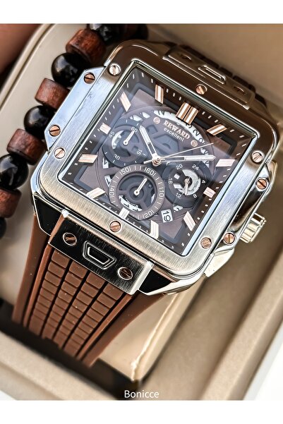 Reward سوار سيليكون بني اللون، 5 ATM، ساعة يد رجالية أنيقة مع علبة فاخرة كهدية