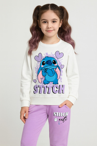 Aselin Kids طقم رياضي بنمط ستيتش للفتيات، طقم علوي وسفلي