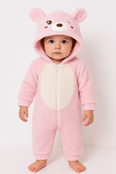 Chicsy Baby Kışlık Tatlı Welsoft Fermuarlı Kapüşonlu Göğüs Detaylı Bebek Tulum