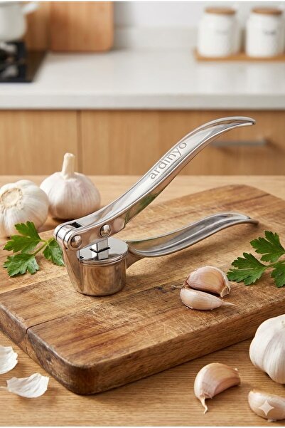 Ardinyo Yuvarlak Şekil Sarımsak Ezici Pres Hazneli Çelik Sarımsak Rendesi Pratik Sarımsak Ezme