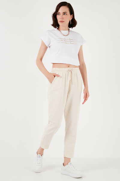 Lela Cotton Waist-Tied High Waist Linen Look Short Leg Pants Pants 668Yp5134