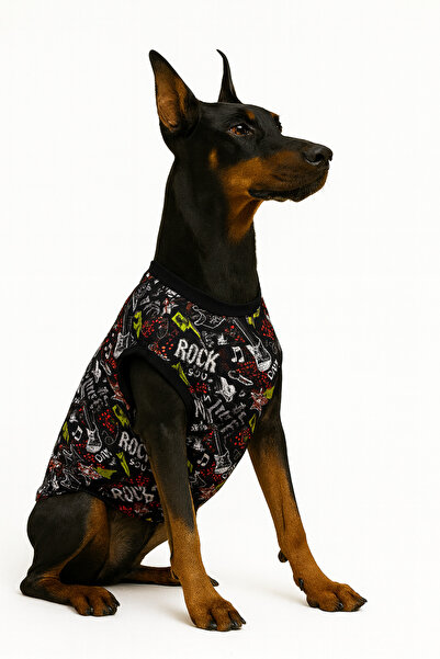 Yumuşak Tüylü Patiler Cat-Dog Guitar Patterned Outfit - Large Breed