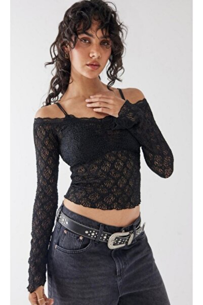 MAXLEVEL MODA Μπλούζα με δαντέλα χωρίς επένδυση - Διαφανές