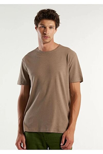 United Colors of Benetton Ανδρικό T-Shirt Crew Neck Basic - Καφέ Λινό Μείγμα