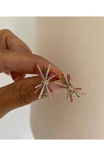 Butik XUping 14k ÇOk Renkli Düğüm Model Taşlı Küpe