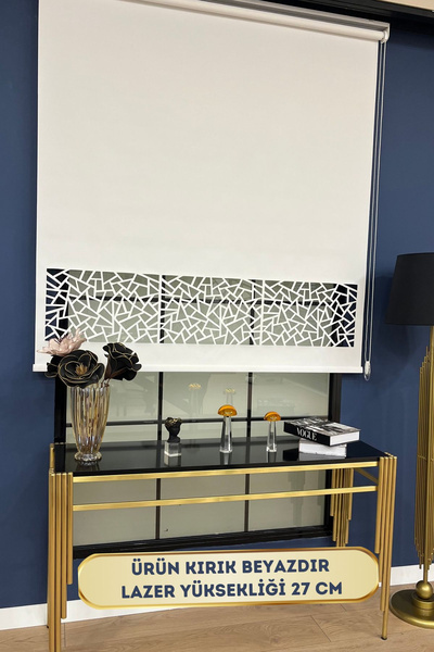 EYMENS HOME EYM320 Lazer Kesim Stor Perde Kırık Beyaz Renk