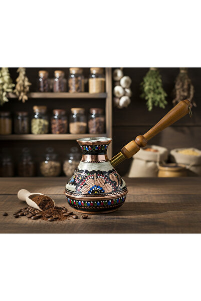 HitDukkan Bakır Sade Zarif Minimal 375ml Renkli Rus Cezvesi Orta