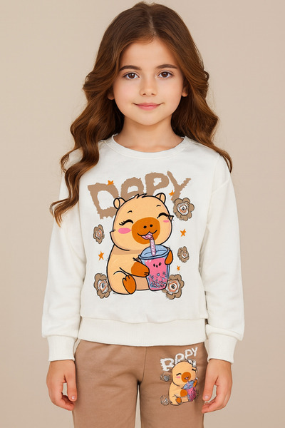 Aselin Kids طقم رياضي بنمط كابيبارا للفتيات، طقم علوي وسفلي