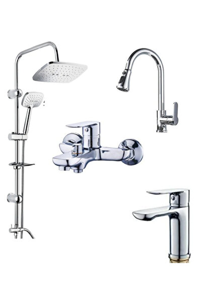 KAVİTİCARET Yağmurlama Tepe Duş Seti, Banyo Lavabo ve Mutfak Bataryası 4 lü M...