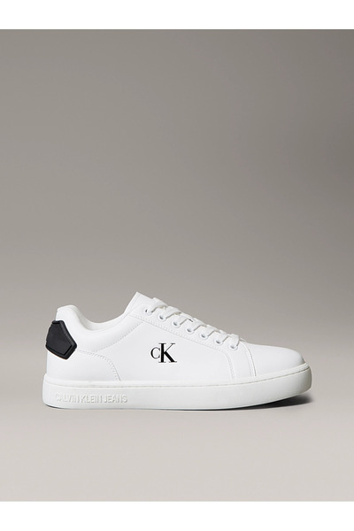 Calvin Klein Erkek Rahat Düz Taban Pürüzsüz Deri Beyaz Sneaker YM0YM01297-01W