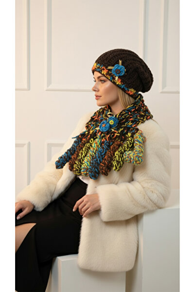 drt tasarım Finger Multi-Colored Scarf Beanie Set
