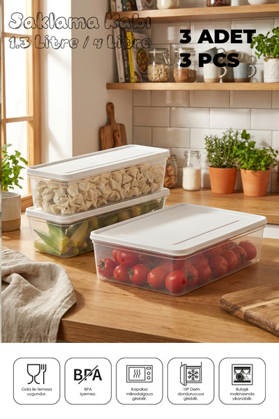 Mefa Mutfak Refrigerator Organizer Storage Container Suitable for Microwave a...