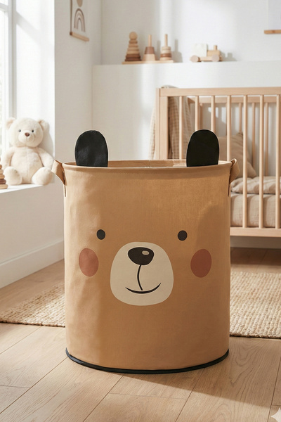 PH Prendi Home Ayı Tasarımlı Filesiz Bebek Çocuk Odası Düzenleyici Saklama Kutusu Oyuncak Kirli Sepeti 37x40