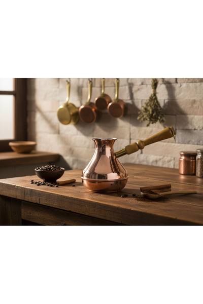 HitDukkan Bakır Sade Zarif Minimal 375ml Renkli Rus Cezvesi Orta