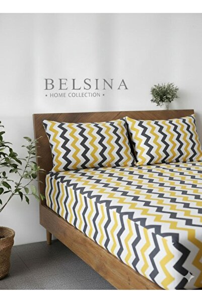 VODDİ Preveliki žuti cik-cak | Čaršav sa lastišem set | 90% Pamuk | 180x200 cm