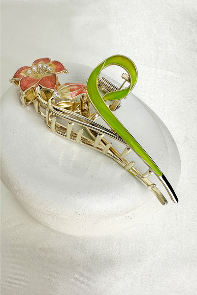 Modex Cataramă cu detaliu de perlă, tip crin roz (dimensiune: 11 cm)