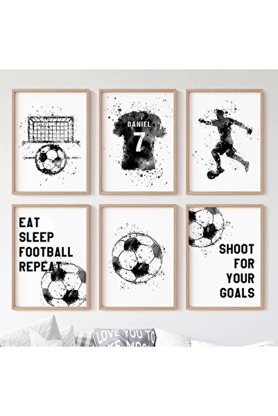 TABLOX Kişiye Özel İsimli , Futbol Temalı 6’lı Çerçeve Görünümlü MDF Tablo Se...