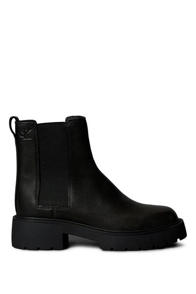 Calvin Klein Women's Stylish Leather Black Boots & Booties with Brand Logo, Suitable for Everyday Use Yw0Y