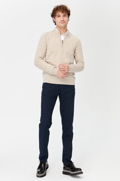 Desen Triko سترة صوفية بنصف الياقة المدورة للرجال بسحاب V.Beige