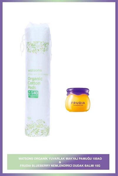 FRUDIA Blueberry Nemlendirici Dudak Balmı + Watsons Organik Makyaj Pamuğu