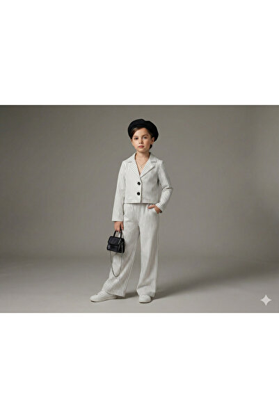 tinytrends Kız Çocuk Exclusive Cut Royal Çizgili Takım Elbise Ceket Pantolon