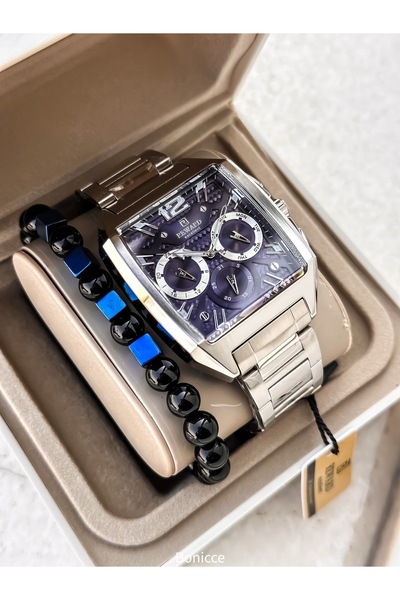 Reward ساعة يد وظيفية فضية اللون للرجال وسوار - نظام قفل خاص