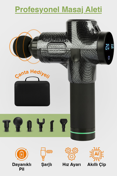 Gomax Profesyonel Taşınabilir Led Dokunmatik Ekranlı 6 Başlıklı Masaj Tabancası Masaj Aleti