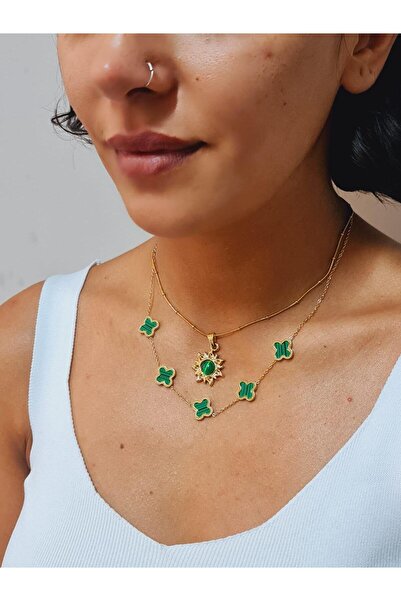 By Tubayokus 5Li Van Cleef Yeşil Taşlı Kolye