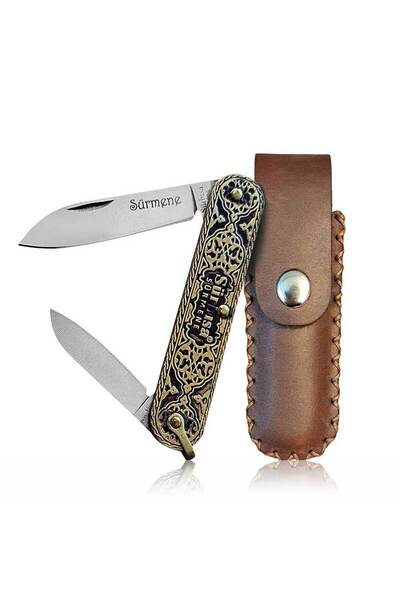 Sürbisa 61804 Sürmene Klasik Prinç Işlemeli Çift Ağızlı Deri Kılıflı Cep Çakısı