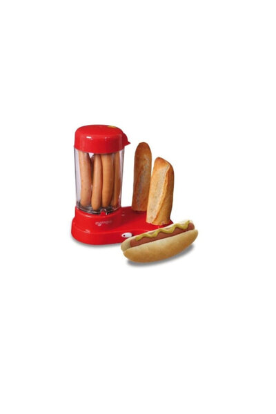 Tenzo Aparat de făcut hot dog 450 W, roșu — Încălzire cu abur pentru 6 cârnați, 2 țepi de chifle din oțel inoxidabil