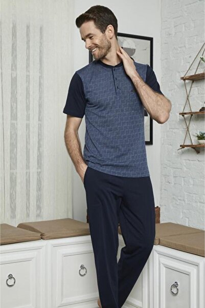 KLY 7613 Чоловічий піжамний комплект з 3 предметів з коміром-стійкою