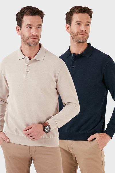 Buratti Pulover cu guler polo din amestec de bumbac, cu potrivire normală, pachet de 2 Pulover cu guler polo pentru bărbați 456223S2
