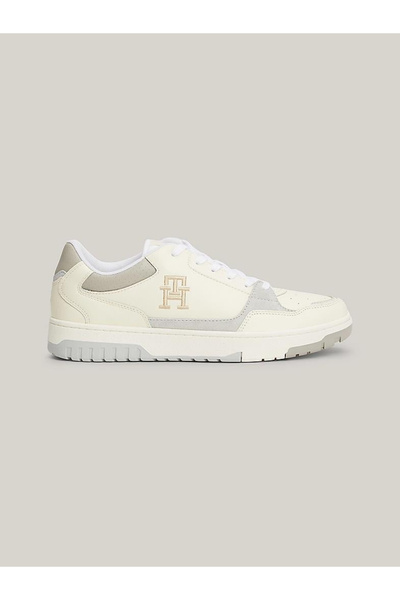 Tommy Hilfiger Erkek Logolu Normal Kalıp Bağcıklı Günlük Bej Sneaker FM0FM049...