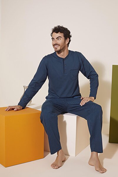 KLY 9230 Чоловічий піжамний комплект з коміром-стійкою