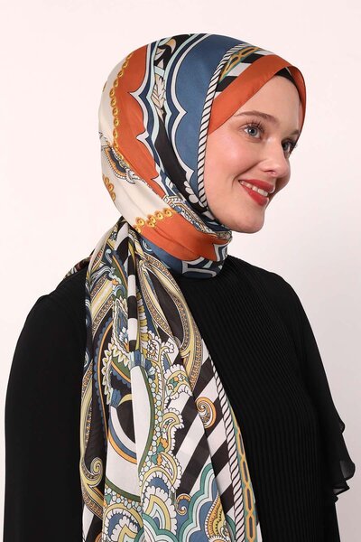 Levidor شال حرير هندي بخطوط برتقالية