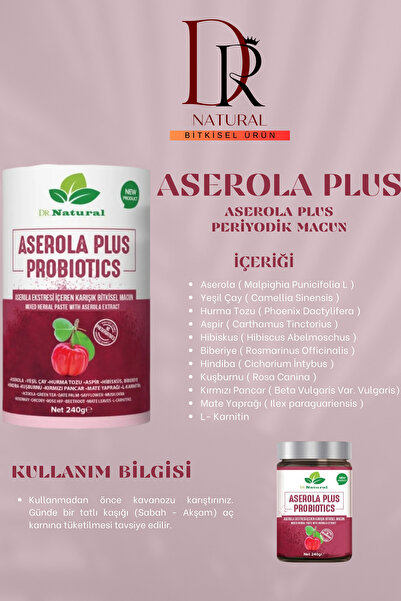 DRNATURAL 3 Adet Aserola Prebiyotik-Probiyotik Barbados Kirazı Bağırsak Temizleme Kürü 240 gr Colon Macun