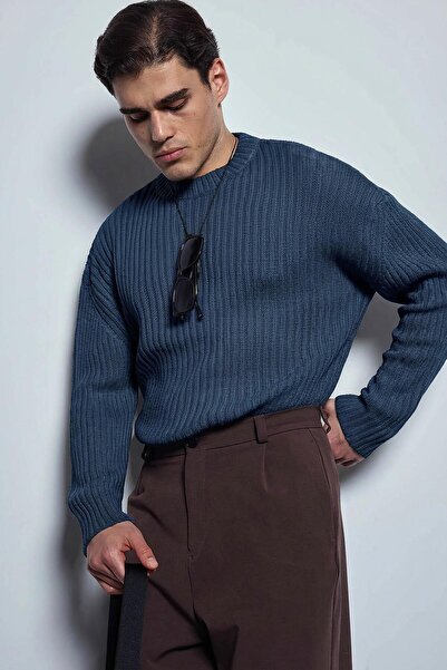 ablukaonline Men's Regular Fit Sweater Navy Blue