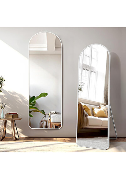 EFFE YAPI DEKOR مرآة ملابس بيضاوية قائمة بإطار معدني أسود 167×55سم