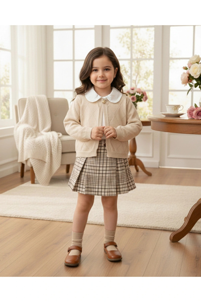 My Lusa baby wear Ece I Knitwear Cardigan, Shirt and Skirt-Looking Shorts 3-P...