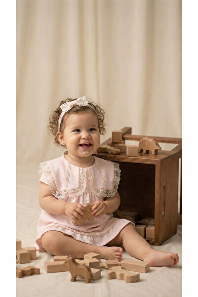 MONTİNA FİSTO DETAYLI MODELLİ YAKA JAKARLI WAFFLE PREMIUM BEBEK ELBİSESİ VE S...