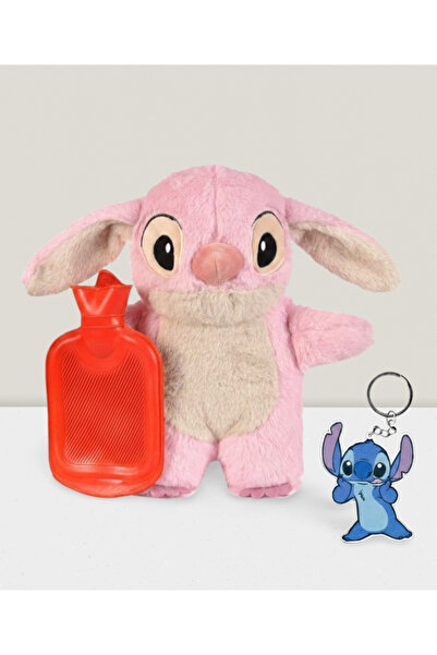 toysme حقيبة ماء ساخن من القطيفة (هدية سلسلة مفاتيح ستيتش) باللون الوردي - لل...