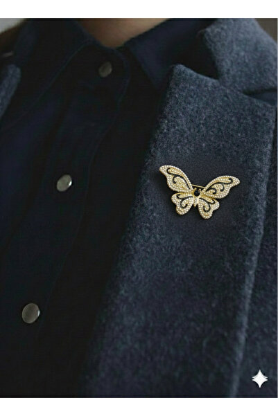 AGAPI İnci İşlemeli Altın Kelebek Broş – Zarif Taş Detaylı Şık Tasarım