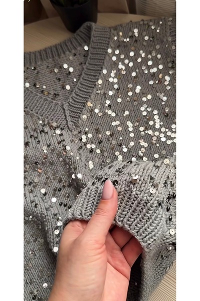 Göçer İplik Since Bag String / Knitting String 100% Cotton Color Gray 3Mm+6Mm Silver Chunky Sequin Strands 50Gr X 2 =100Gr