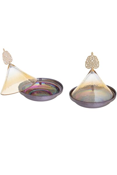 HIC وعاء تمر زجاجي تركي مع غطاء قطعتين لون بنفسجي مقاس 12 سم