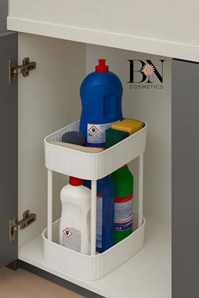 BN Cosmetics Modern 2-Tier Kitchen Cabinet Organizer Shelf – Cleaning Product...