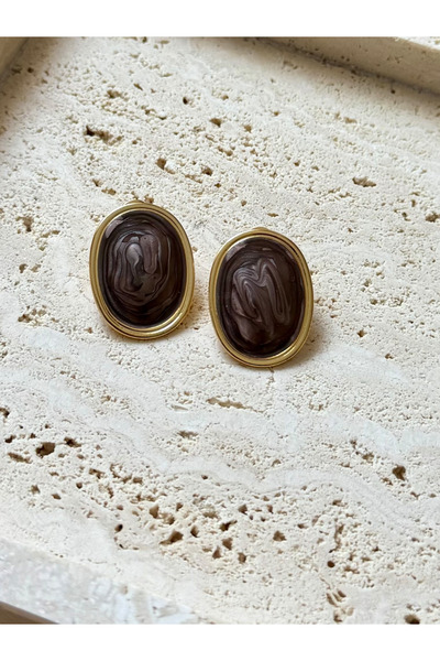 FIERA JEWELRY أقراط من الفولاذ الذهبي العتيق بنمط رخامي بيضاوي